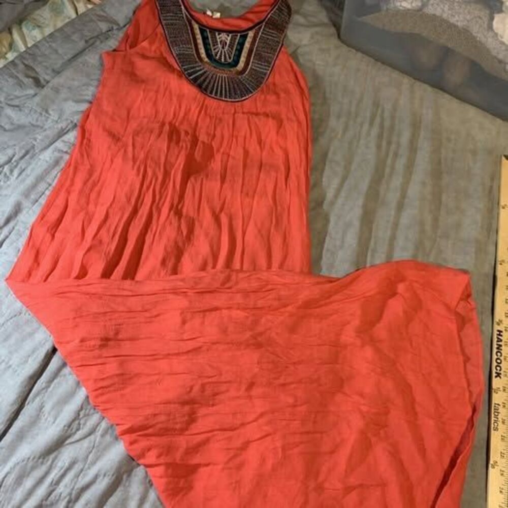 AUW Coal Lined sleeveless Maxi Dress Embroidered neck Nap Dress Size M